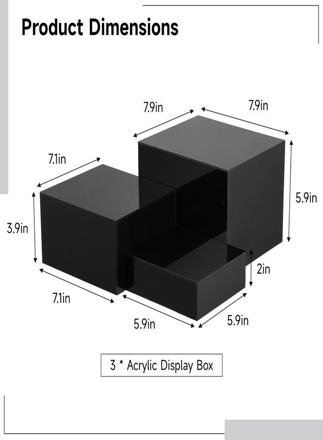 Varku 3 PCS Black Buffet Risers, Black Acrylic Food Display Stand, Square Acrylic Risers Display Stands, Mirror-Polished Display Box, Nested Storage Box, Cake Rise Stand for Parties, Birthdays, Weddings - Image 4